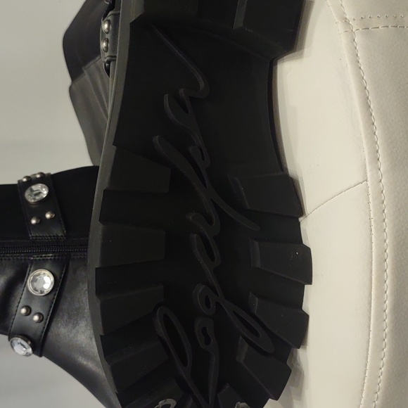 Karl Lagerfeld Milla Black Knee High Rhinestone Equestrian Buckle New Lug Boots - Picture 7 of 10